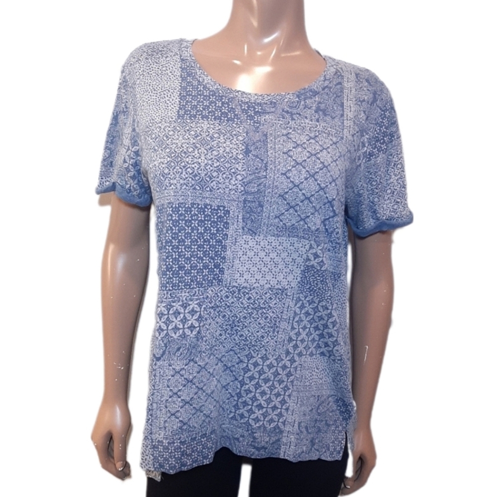 💠TRIBAL JEANS Paisley Scoop Neck Top Stretch Cotton Patchwork Pattern